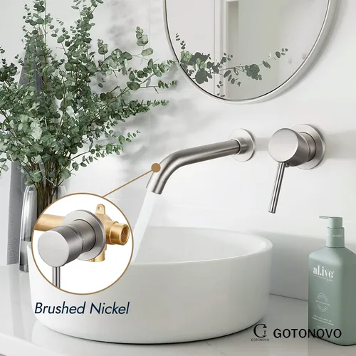 Vista 5 de gotonovo Grifo de baño de montaje en pared, grifo de lavabo de baño de una sola manija montado en la pared, válvula áspera de latón incluida