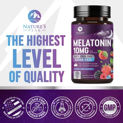 Vista 4 de Suplementos de apoyo para dormir de melatonina – Melatonina de disolución rápida de 10 mg por porción para adultos – Tabletas de melatonina