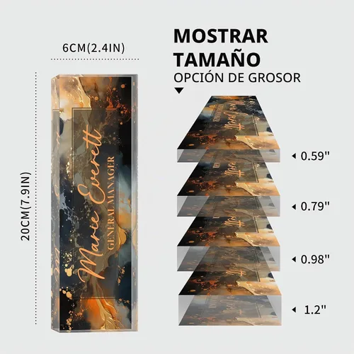 Vista 7 de Placa de identificación acrílica personalizada para escritorio, decoración de oficina personalizada E-negro oro