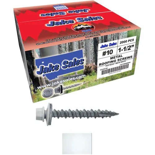 Vista 53 de 10 tornillos para techos de metal gris ABC de 1-1/2 pulgadas, cabezal de arandela hexagonal, arranque automático/roscado, arandela EPDM. 1 bolsa