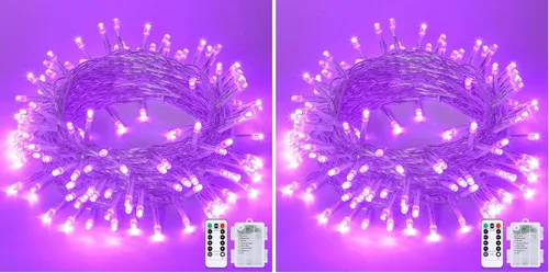 Vista 22 de JMEXSUSS Luces de Navidad multicolor que funcionan con pilas con 8 modos de control remoto, impermeables, 33 pies, 100 luces LED de Navidad