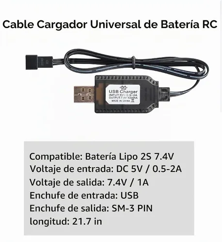 Vista 2 de Aliwisdom Cable universal de cargador de batería RC con enchufe SM-3 Pin para batería Lipo de 7.4V 2S, compatible con RC