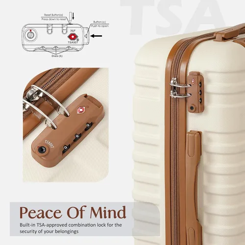 Vista 3 de Coolife Juego de maletas de equipaje Set de 3 maletas de equipaje Maletas de cabina con exterior rígido con bloqueo TSA y ruedas giratorias, Rosa