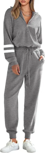 Vista 127 de PRETTYGARDEN Conjunto de suéter de 2 piezas para mujer, sudadera con cremallera, pantalones deportivos, ropa casual