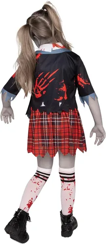 Vista 4 de Spooktacular Creations Disfraz de colegiala zombi, disfraz de zombi sangriento para niños, Halloween, escuela, fiesta de eventos, XL