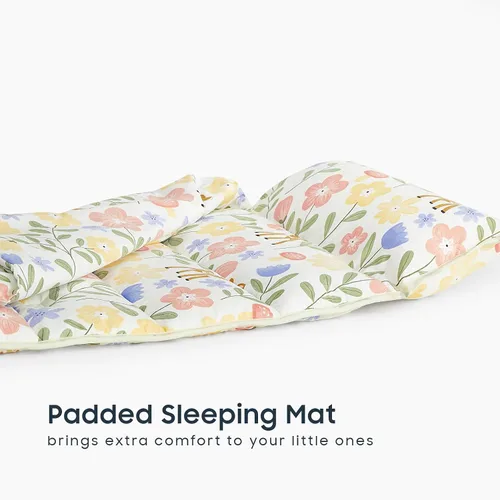 Vista 5 de Wake In Cloud - Toddler Nap Mat with Pillow and Blanket, for Kids Girls Ages 3 Plus in Kindergarten Daycare Preschool, Roll Up Sleeping Bag, Floral