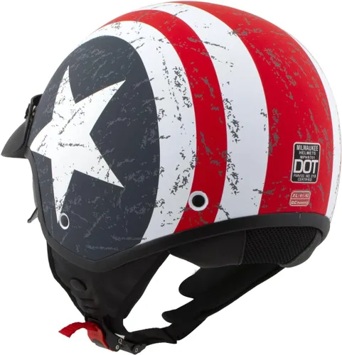 Vista 7 de Casco Milwaukee MPH9701DOT Maverick 3/4 de Cara Abierta con Barras y Estrellas para Motociclista, Casco DOT - Pequeño