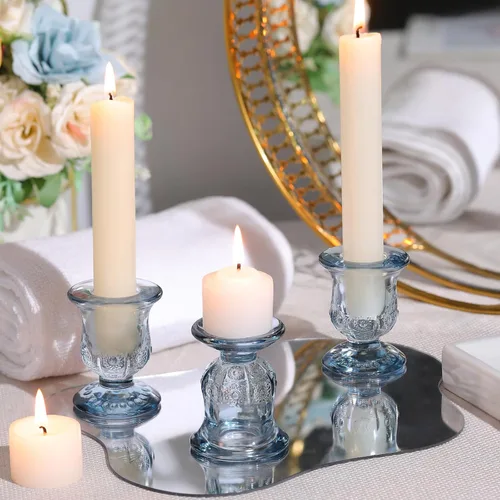 Vista 4 de 10 piezas Portavelas Azules, Portavelas de Vidrio para Velas Cónicas para Decoración de Centro de Mesa, Boda, Cumpleaños, Regalo