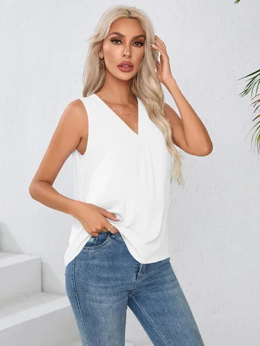 Vista 6 de Milumia Camiseta sin mangas con cuello en V para mujer