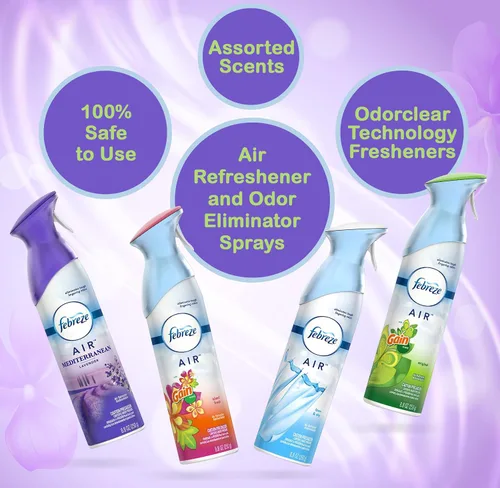 Vista 2 de Febreze Ambientador y eliminador de olores en aerosol, surtido de aromas Febreze y desodorante para baño, original, Island Fresh, Linen Sky