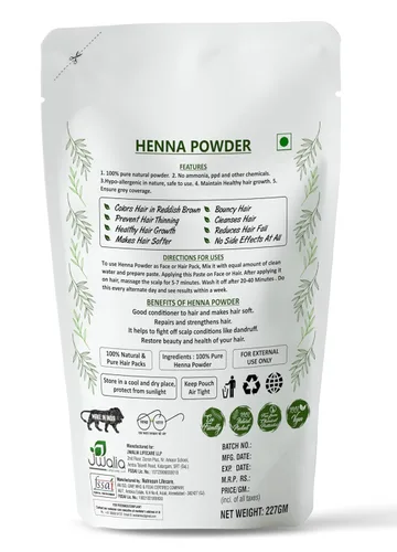Vista 2 de Polvo de heena puro natural 100% orgánico (Lawsonia Inermis) 227 Gm/0.5 Lbs Fórmula ayurvédica Para mascarilla capilar Para hombres