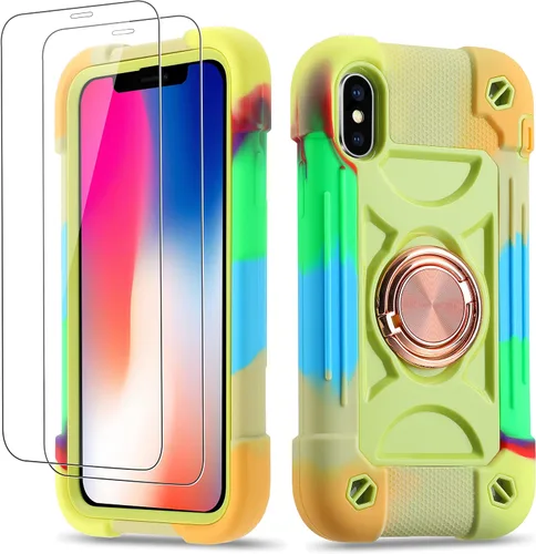 Vista 59 de Funda para iPhone Se3/iPhone Se2, iPhone 6/6S, iPhone 7/iPhone 8 de 4.7 pulgadas con soporte de anillo, con 2 protectores de pantalla resistentes