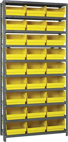 Vista 502 de Quantum QSBU-245BK Heavy Duty Shelving Unit with (7) Shelves and (24) QUS245 Black Bins for Garage Warehouse Storage Distribution 400 lb Load