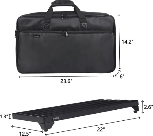 Vista 7 de GOKKO Tablero de pedal de guitarra pequeña de aleación de aluminio (22 "x 12.5" con estuche)