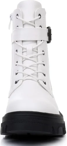 Vista 4 de GLOBALWIN Botas de combate para mujer, botines con cordones, cómodas botas de suela de lengüeta para mujer, tacón bajo grueso