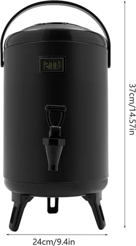 Vista 3 de Dispensador de bebidas aislado de 8 litros/2.11 galones, dispensador de bebidas frías y calientes de acero inoxidable negro con termómetro