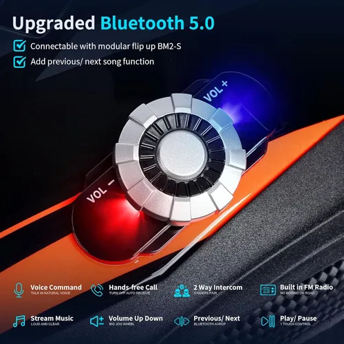 Vista 2 de Casco de cara completa FreedConn para motocicleta con Bluetooth 5.0 integrado, intercomunicador de 2 vías, con clasificación FMVSS-218, comunicación