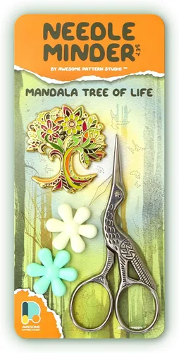 Vista 8 de Awesome Pattern Studio Needle Minder Set - Minder de aguja magnética del árbol de la vida + 2 pinzas de aguja. Pin esmaltado para punto de cruz