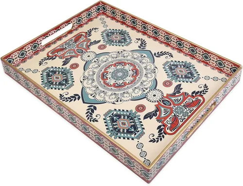 Vista 10 de Bandeja rectangular de plástico para servir con asas, elegante bandeja decorativa para mesa de café, otomana, sala de estar, cocina, uso al aire