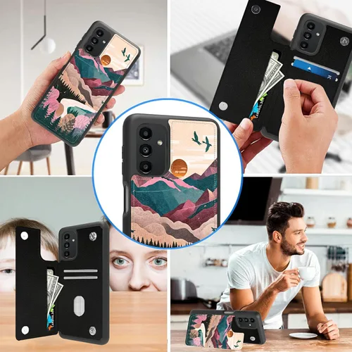 Vista 5 de Funda para Samsung Galaxy A13 5G con tarjetero cierre magnético de piel sintética de alta calidad con bloqueo RFID, 3 ranuras para tarjetas