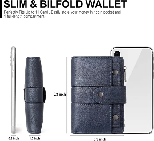 Vista 2 de CLUCI Cartera pequeña para mujer, de cuero, plegable, multitarjeta, organizador de diseñador, moneda con cremallera y ventana de identificación