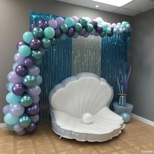 Vista 7 de Kit de arco de globos de sirena, 120 piezas kit de arco de guirnalda de globos azules y morados con globos plateados de aluminio 4D, verde azulado