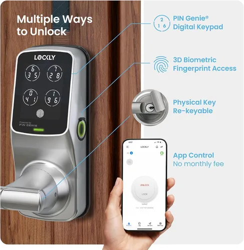 Vista 2 de Lockly Secure Pro Wi-Fi - Cerradura inteligente para puerta con entrada sin llave y teclado digital PIN Genie®, cerradura de puerta delantera