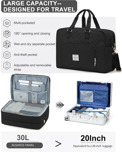 Vista 3 de Bolsa de lona de viaje, bolsa de fin de semana para mujer, R1-negro, Bolsa de viaje