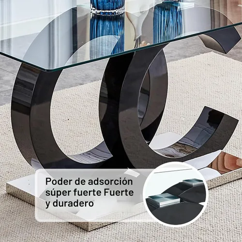 Vista 7 de Ebullient Mesa de comedor de vidrio de 63 pulgadas, mesa de cocina rectangular de vidrio con base de diseño OC negro, mesa de comedor con parte