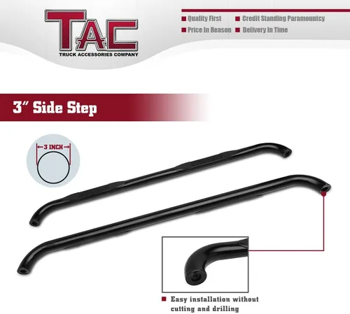 Vista 5 de TAC - Estribos laterales de 3 pulgadas para Ford F150 Supercrew Cab 2004-2008 (excluye 04 Heritage) Camioneta, estribos negros, barras laterales