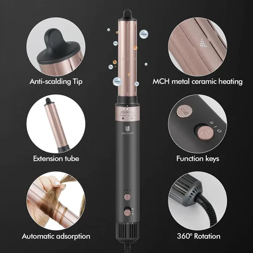 Vista 6 de Estilizador de aire caliente, cepillo secador de pelo con iones negativos, rizadores de cabello con enrollado automático y flujo de aire, moldeador