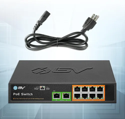 Vista 9 de BV -Tech 8 puertos Gigabit PoE+ con 2 Enthernet Uplink, 130W, 802.3af/at POE-SW802G