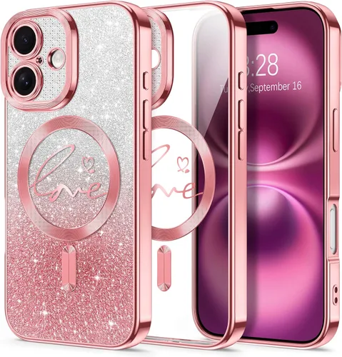 Vista 29 de Hython Funda para iPhone Air con purpurina, compatible con MagSafe Love Heart fundas magnéticas transparentes para teléfono para mujeres y niñas