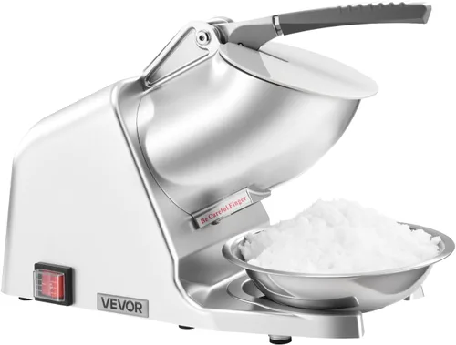 Vista 11 de VEVOR Máquina Trituradora de Hielo, 286 libras por hora, Fabricadora Eléctrica de Conos de Nieve de 4 Cuchillas, Máquina de Hielo Raspado de Acero
