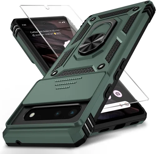 Vista 8 de Funda para Google Pixel 6 con cubierta para lente de cámara, protector de pantalla HD, protección contra caídas de grado militar de 10 pies, soporte