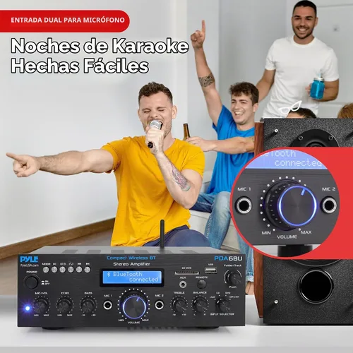 Vista 4 de Pyle PDA6BU.5 Amplificador estéreo Bluetooth compacto – Receptor de audio de escritorio con radio FM, lectores MP3/USB/SD, pantalla digital LCD