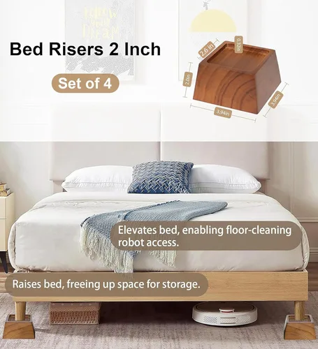 Vista 2 de Lufia Elevadores de madera de 2 pulgadas, elevadores de muebles de pino de alta calidad, resistentes, elegantes y que ahorran espacio para sofá