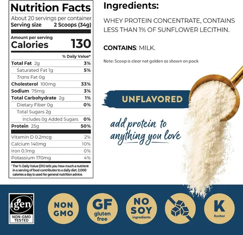 Vista 8 de Orgain Polvo de proteína de suero de leche sin sabor de 0.88 onzas, sin OMG