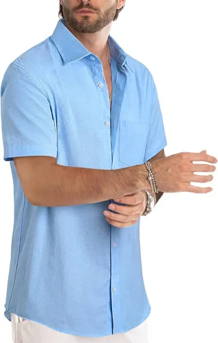 Vista 186 de JMIERR Camisas de vestir a rayas con botones y manga corta para hombre