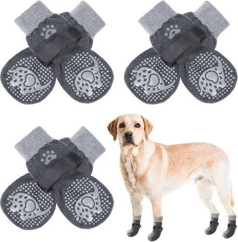 Vista 23 de SCENEREAL 6 piezas de calcetines antideslizantes para perros para prevenir lamido de patas para pavimento caliente/frío, calcetines de agarre