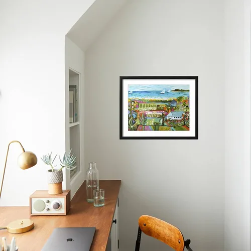 Vista 3 de ART.COM Karen Fields - Lienzo enmarcado para pared, diseño de fantasía náutica, decoración escénica, 16 x 12 pulgadas, marco negro con paspartú