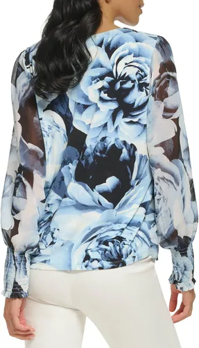 Vista 3 de Calvin Klein Blusa para mujer con dobladillo de nudo estampado