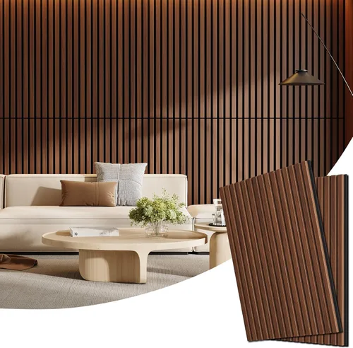 Vista 14 de Paquete de 4 paneles de madera para pared, 47.24 x 12.79 pulgadas, paneles de pared de listones de madera acústica para decoración de interiores