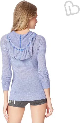 Vista 2 de AEROPOSTALE Sudadera con capucha de punto a rayas para mujer, azul, talla L, Azul