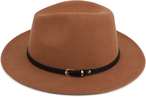 Vista 4 de Melesh. - Sombrero de fieltro clásico, de ala ancha y cinturón con hebilla, tipo Fedora.
