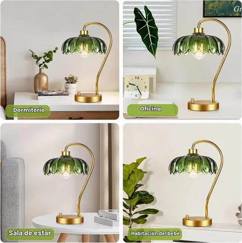 Vista 8 de ILLMTW Lámpara de mesa de flores para dormitorio, sala de estar, pequeñas lámparas doradas, regulables, estilo bohemio, con pantalla de cristal