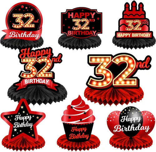 Vista 72 de Feliz 45 cumpleaños rojo y negro centros de mesa de panal de abeja decoraciones de globos decoración de mesa centros de mesa para niñas mujeres