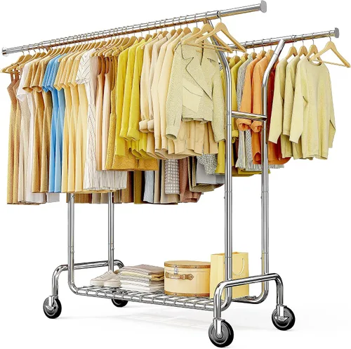 Vista 9 de Raybee Perchero de 74 pulgadas de ancho con carga de 630 libras, percheros para colgar ropa, perchero ajustable de alta resistencia, perchero