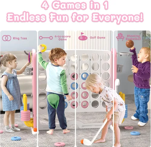 Vista 5 de KORIMEFA Juego gigante gigante de 4 a punta, 4 en una fila para niños y adultos, juego de 2.7 pies de alto para interiores y exteriores con 42