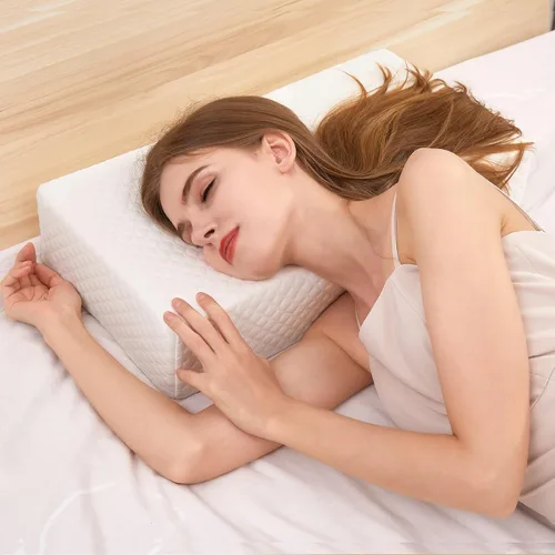 Vista 13 de Almohada de espuma viscoelástica con forma de cubo para dormir de lado, almohadas cuadradas para aliviar el dolor de cuello y hombros, almohada